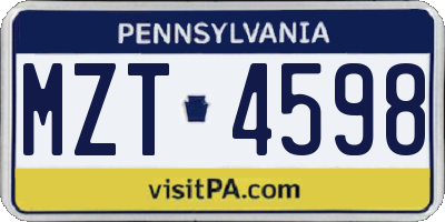 PA license plate MZT4598