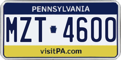 PA license plate MZT4600