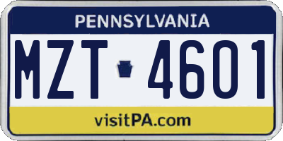 PA license plate MZT4601