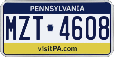 PA license plate MZT4608