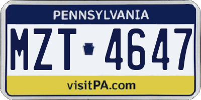 PA license plate MZT4647
