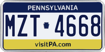 PA license plate MZT4668