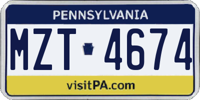 PA license plate MZT4674