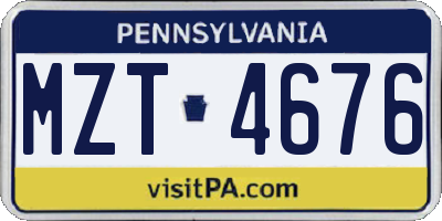 PA license plate MZT4676