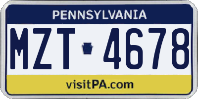 PA license plate MZT4678