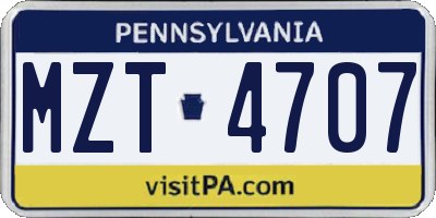 PA license plate MZT4707