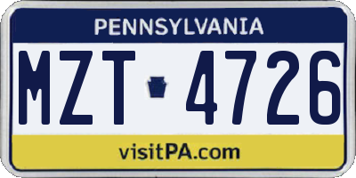 PA license plate MZT4726