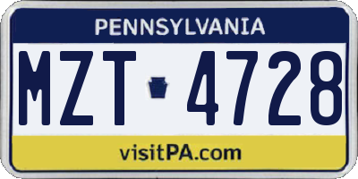 PA license plate MZT4728