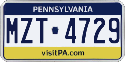 PA license plate MZT4729