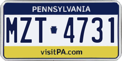 PA license plate MZT4731