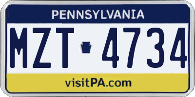 PA license plate MZT4734