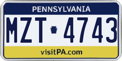PA license plate MZT4743