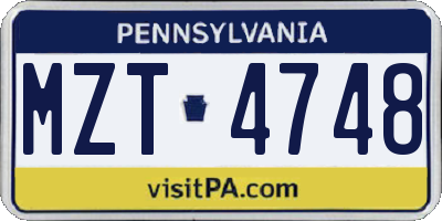 PA license plate MZT4748