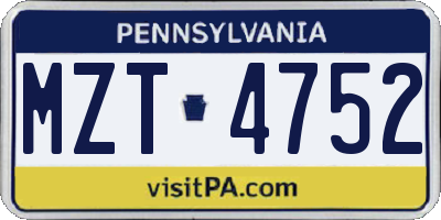 PA license plate MZT4752