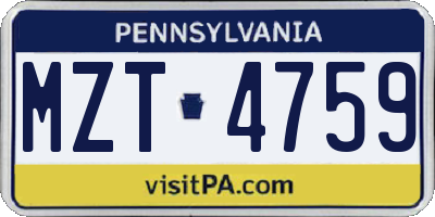 PA license plate MZT4759