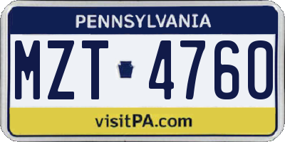 PA license plate MZT4760