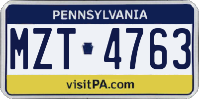 PA license plate MZT4763