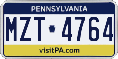 PA license plate MZT4764