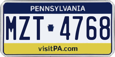 PA license plate MZT4768