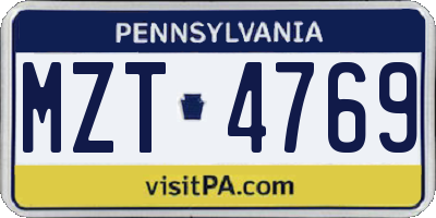 PA license plate MZT4769
