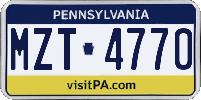 PA license plate MZT4770