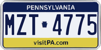 PA license plate MZT4775
