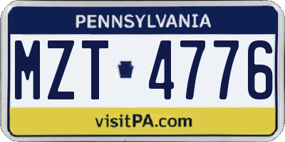 PA license plate MZT4776