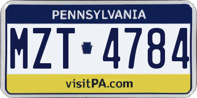 PA license plate MZT4784