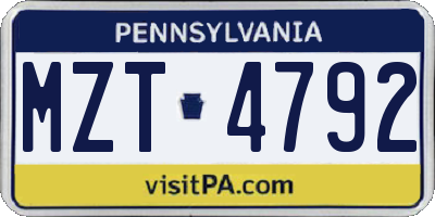 PA license plate MZT4792