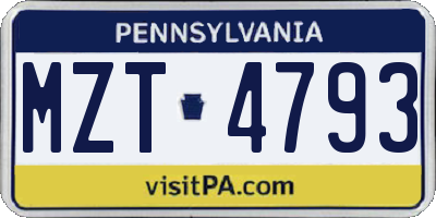 PA license plate MZT4793