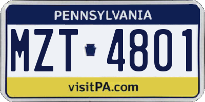 PA license plate MZT4801
