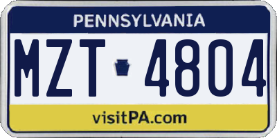 PA license plate MZT4804