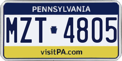 PA license plate MZT4805