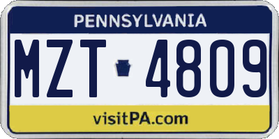 PA license plate MZT4809