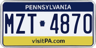 PA license plate MZT4870