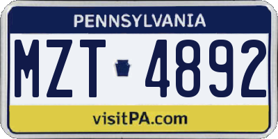 PA license plate MZT4892