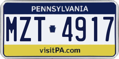 PA license plate MZT4917