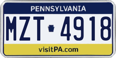 PA license plate MZT4918