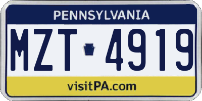 PA license plate MZT4919