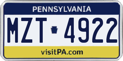 PA license plate MZT4922