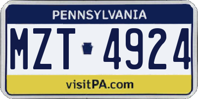 PA license plate MZT4924