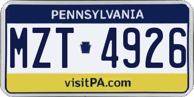 PA license plate MZT4926