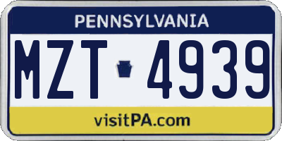 PA license plate MZT4939