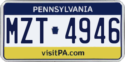 PA license plate MZT4946