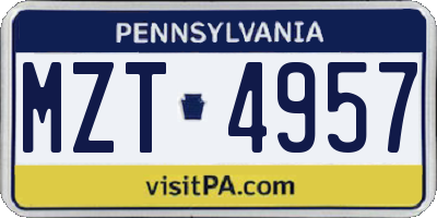 PA license plate MZT4957