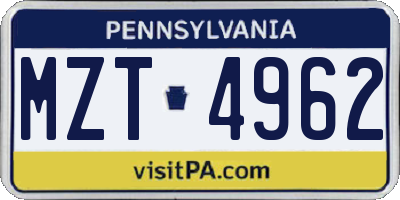 PA license plate MZT4962