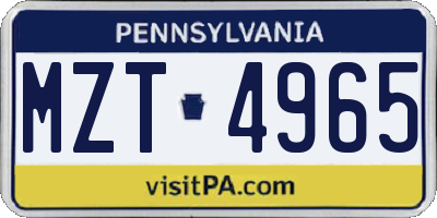 PA license plate MZT4965