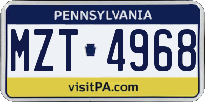 PA license plate MZT4968