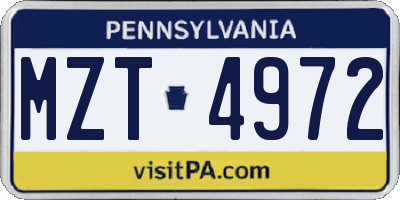 PA license plate MZT4972