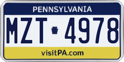 PA license plate MZT4978